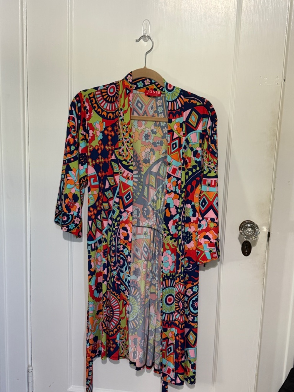 Natori Josie Multicolor Floral Geometric Open Cardigan